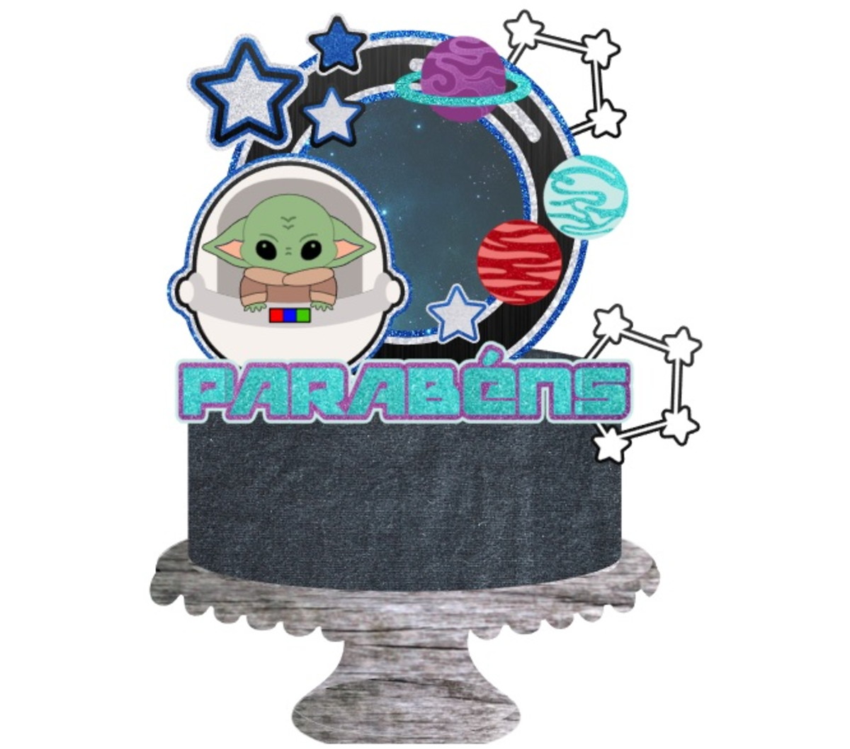 Topo de Bolo Yoda Cute + 4 Arquivos a Sua Escolha
