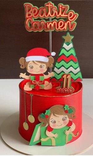 Topo Menina com Presente de Natal + 4 Arquivos a Sua Escolha