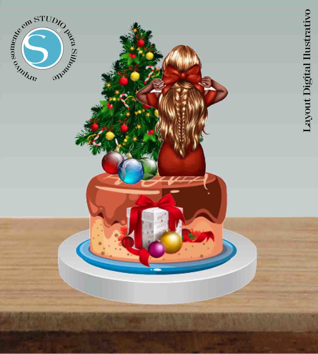 TOPO DE BOLO NATAL MULHER DE COSTAS - ARQUIVO DIGITAL