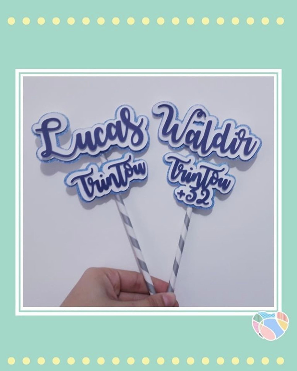 Topo para bolo personalizado Nome em camadas trintou