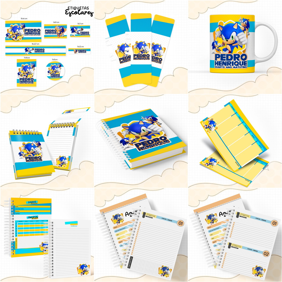 Arquivos Digitais Combo Etiquetas Escolar Sonic