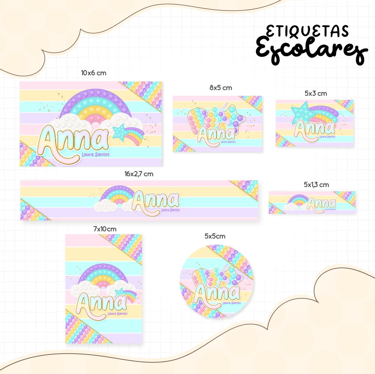 Aquivos digitais etiquetas escolar pop it menina
