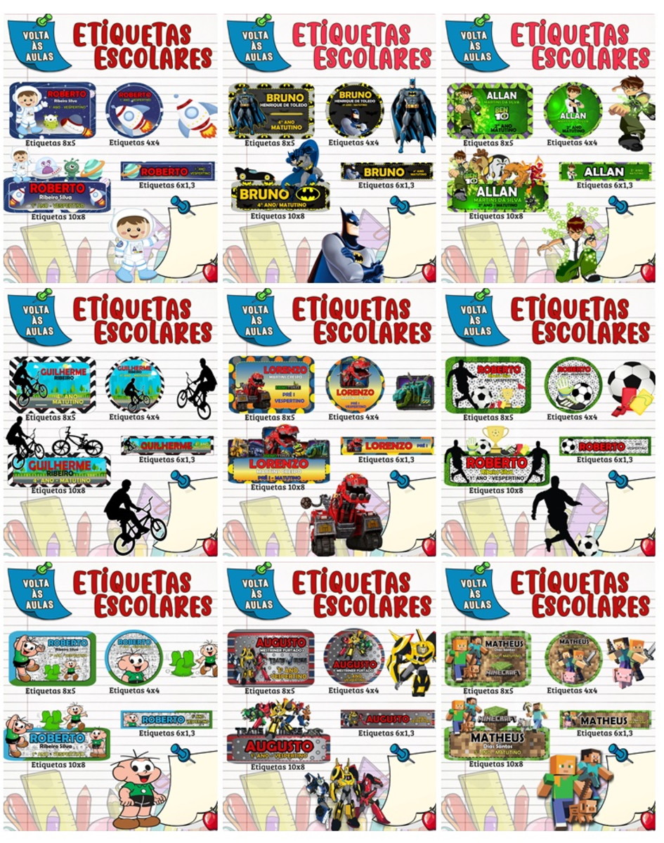 Arquivos Digitais Combo Etiquetas 30 Temas Masculino - Imagem 5