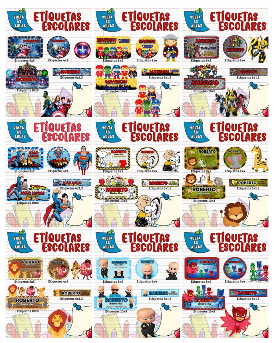 Arquivos Digitais Combo Etiquetas 30 Temas Masculino