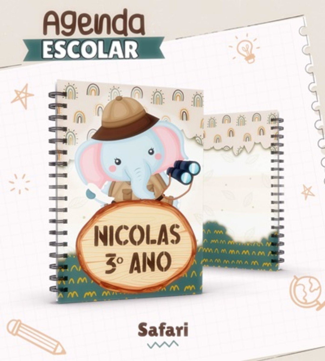 Arquivo Agenda Escolar Encadernaçao Safari Menino #15818