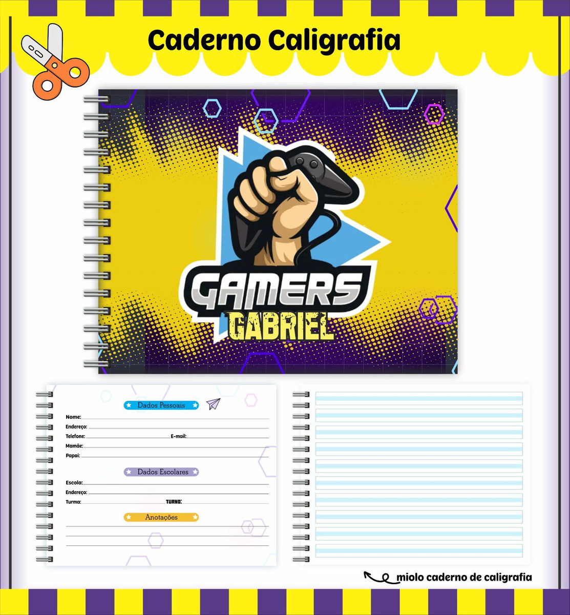 Arquivo Caderno de Caligrafia Escolar Tema Gamer 2023 #15652