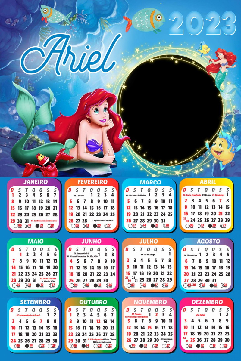 Arquivo Calendário Infantil Tema Sereia Ariel 2023 #15625