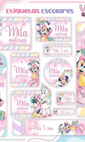 Arquivo Corte Etiqueta Escolar Tema Minnie Unicórnio #16854