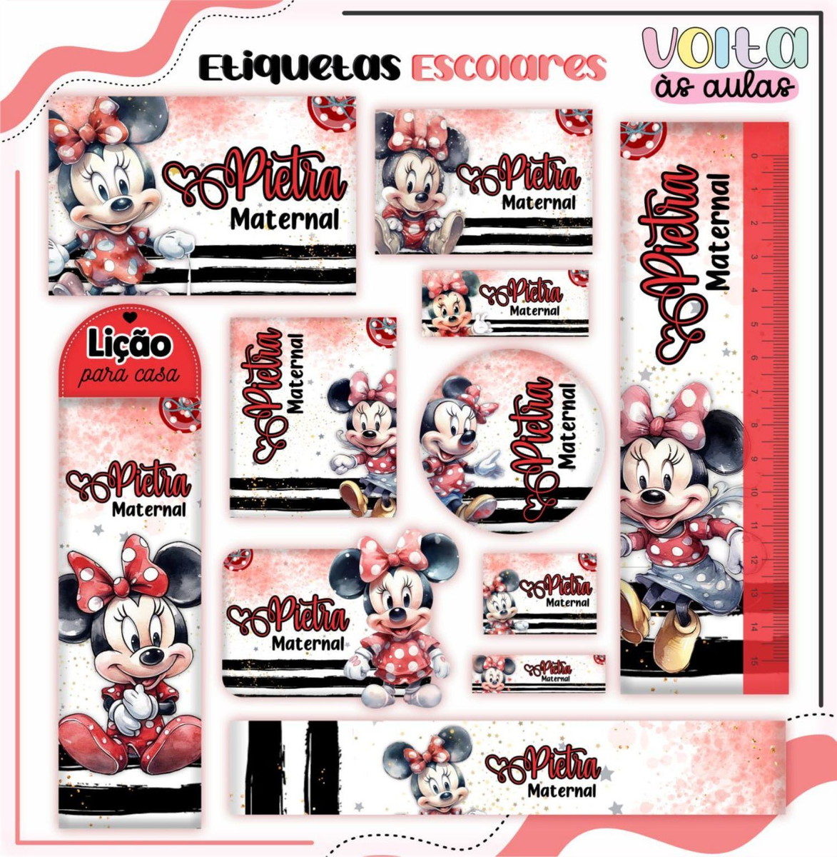 Arquivo Corte Etiqueta Escolar Tema Minnie Vermelha #16853