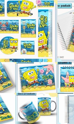 Arquivo Corte Kit Escolar Completo Tema Bob Esponja #16889