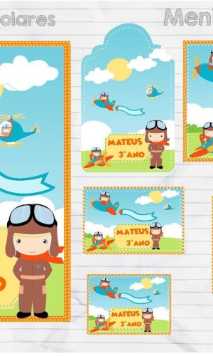 Arquivo Corte Kit Etiqueta Escolar Menino Avião #15738