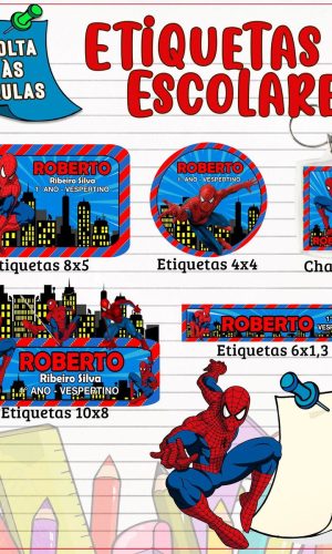 Arquivo Corte Kit Etiquetas Escolar Homem Aranha 2023 #15687
