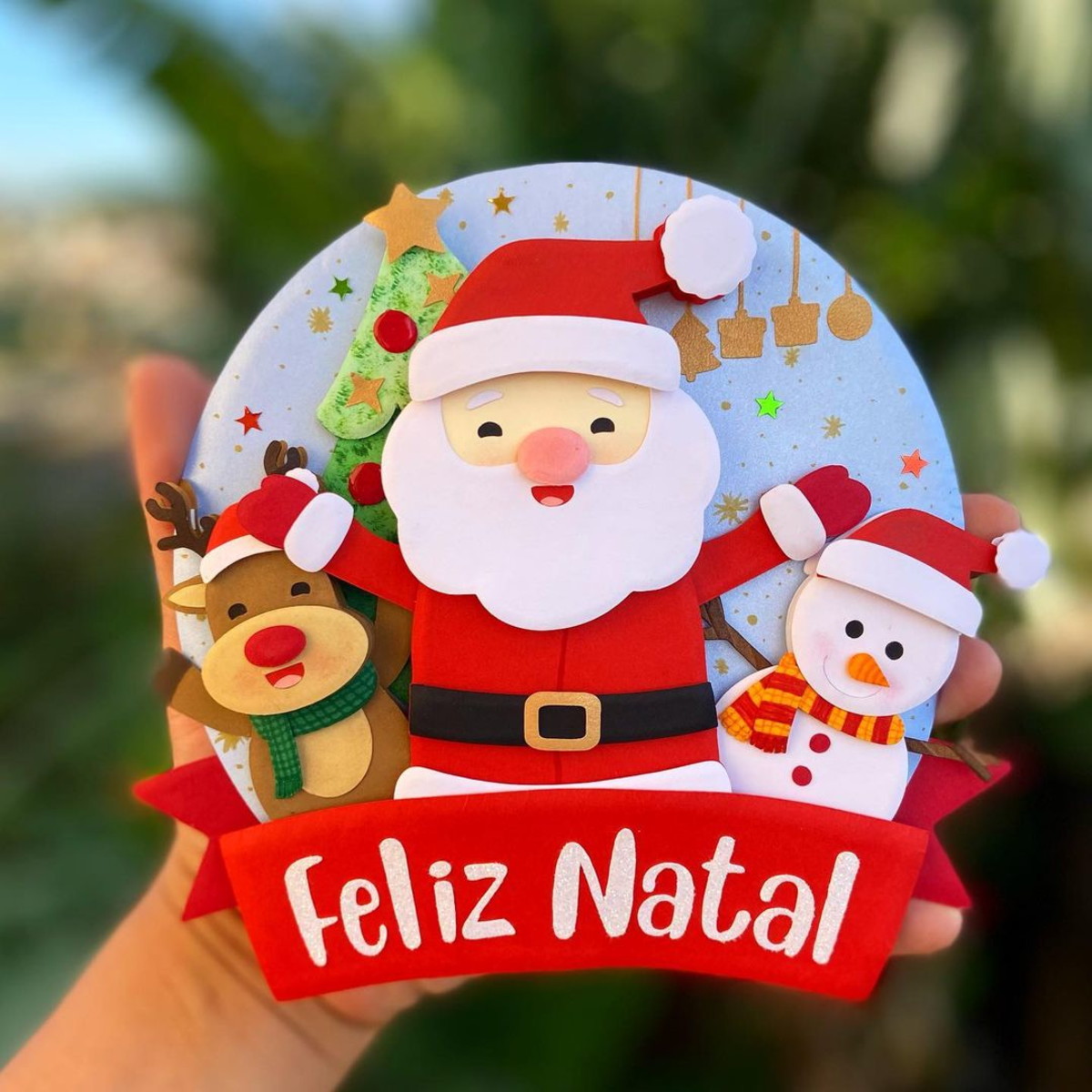 Arquivo Corte Topo Circular Feliz Natal Fofo Papai Noel 186