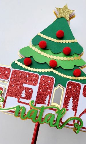 Arquivo Corte: Topo de Bolo Feliz Natal Árvore 024