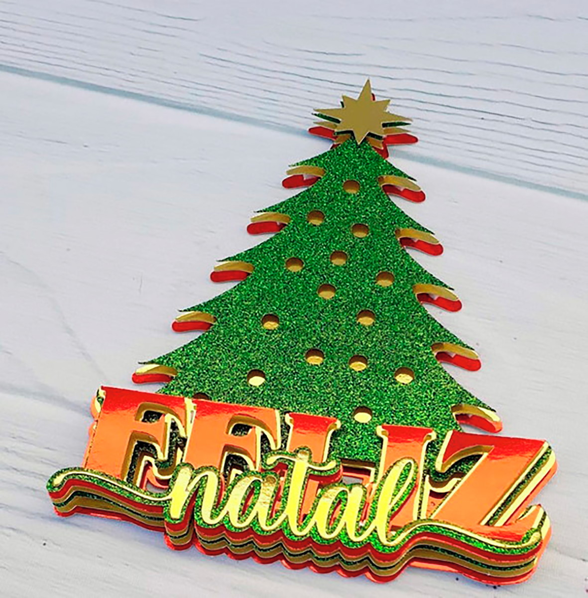 Arquivo Corte: Topo de Bolo Feliz Natal Árvore 092