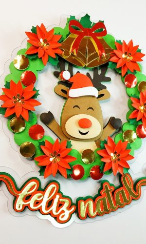 Arquivo Corte: Topo de Bolo Feliz Natal Guirlanda Rena 045