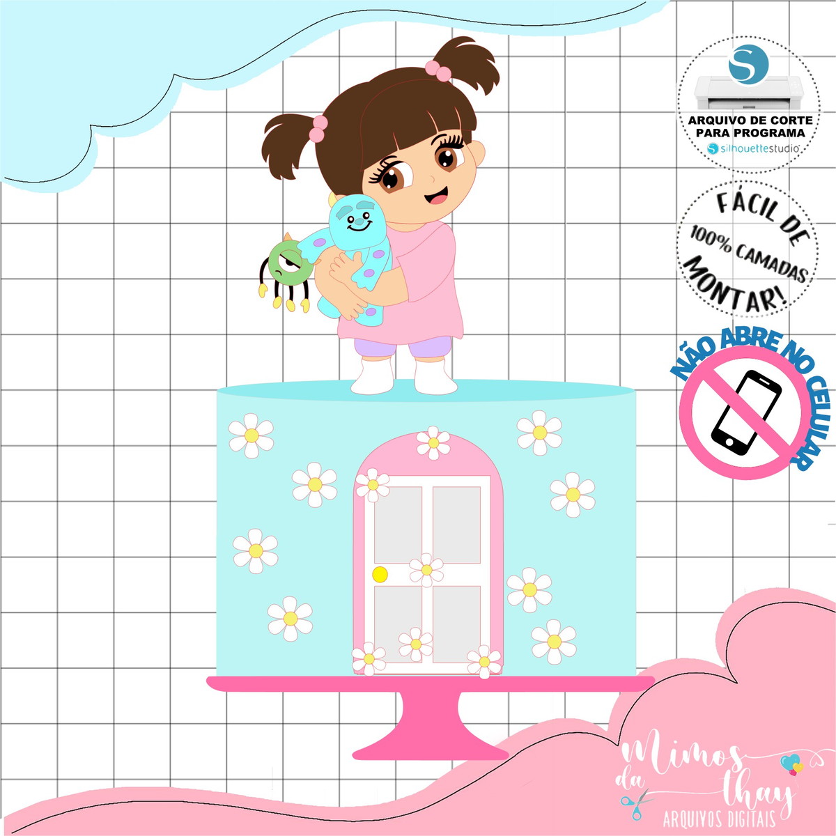 Arquivo Corte: Topo de Bolo Menina Boo Monstros Sa Cute 015 - Imagem 2