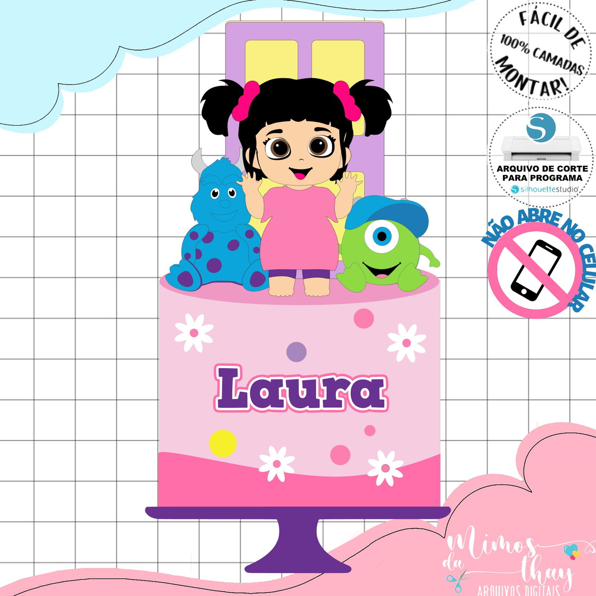 Arquivo Corte: Topo de Bolo Menina Monstros Sa Cute 014