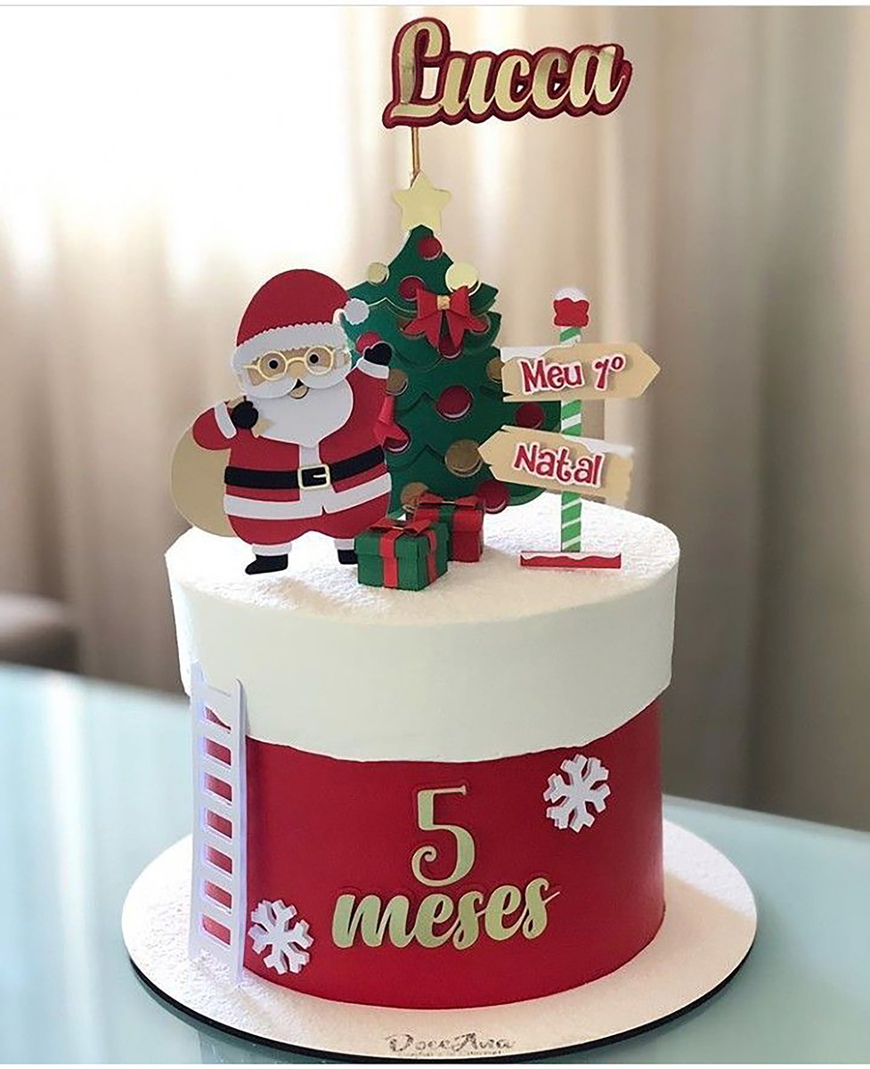 Arquivo Corte: Topo de Bolo Meu 1º Natal Papai Noel 123