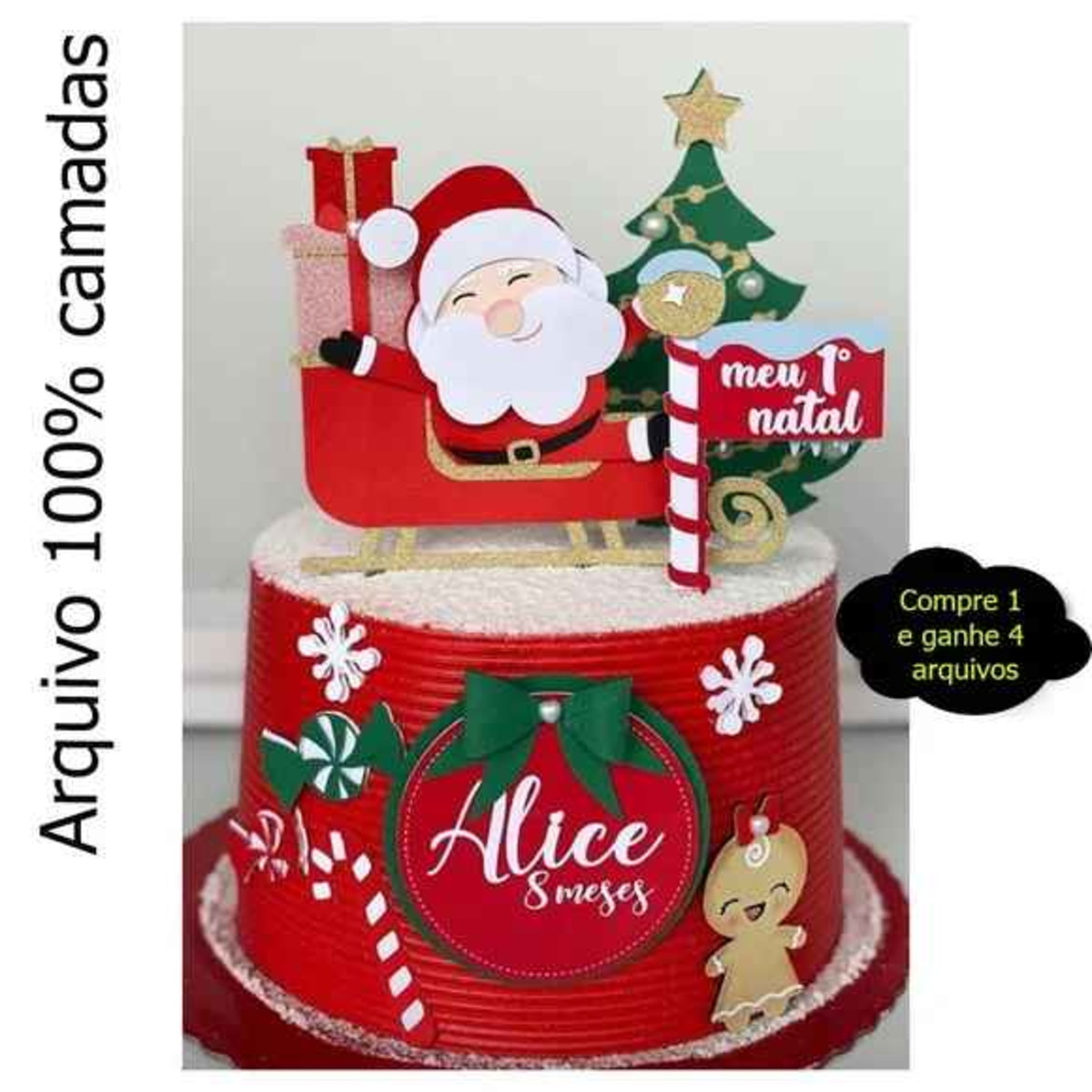 Arquivo Corte Topo de Bolo Meu 1º Natal Papai Noel 211