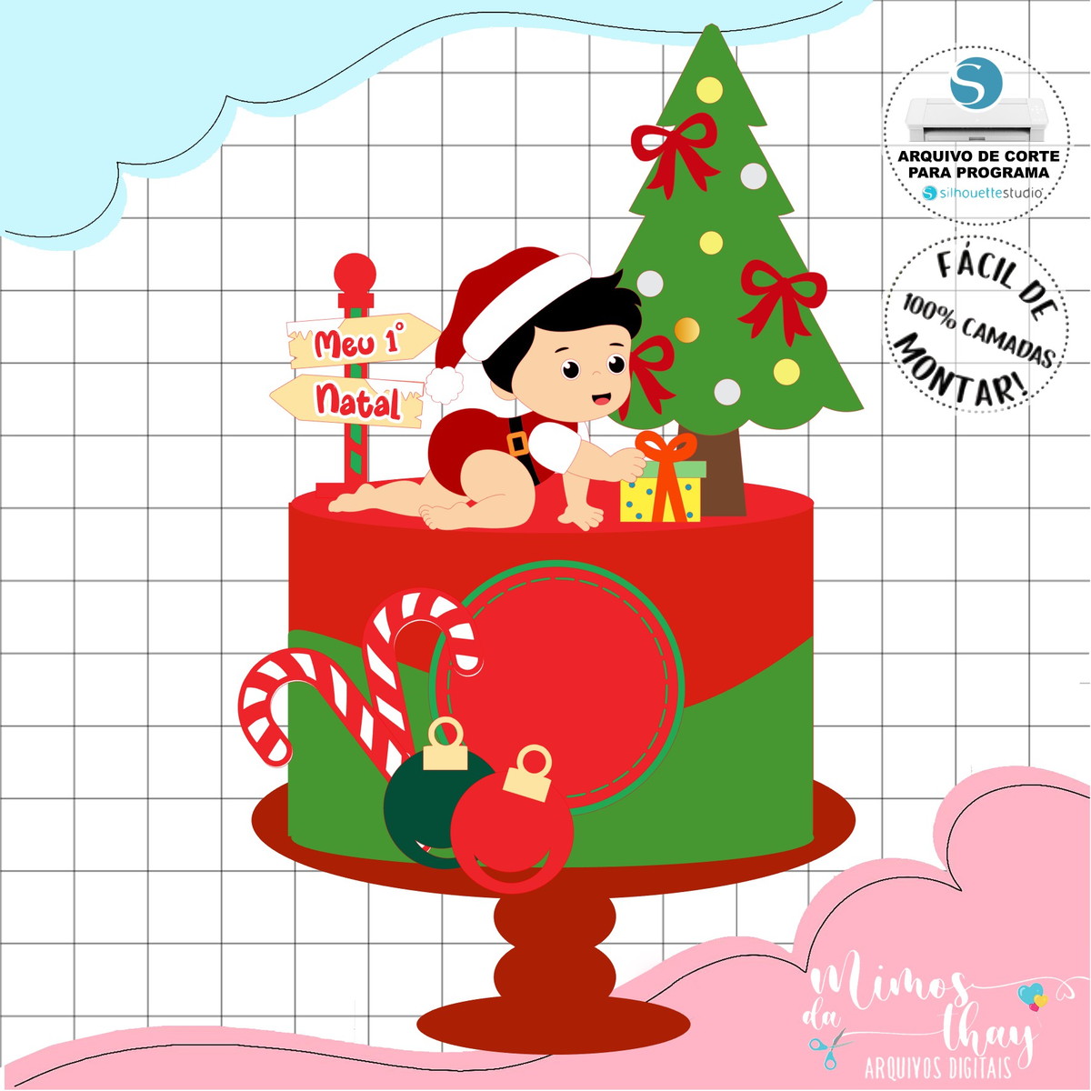Arquivo Corte: Topo de Bolo Meu Primeiro Natal Menino 174