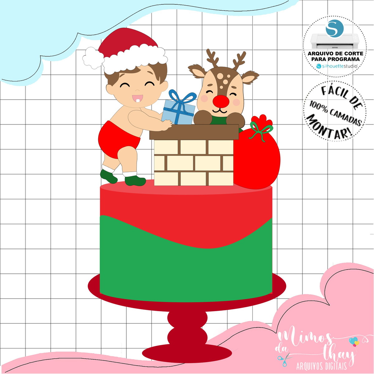 Arquivo Corte: Topo de Bolo Natal Bebê na Chaminé 163