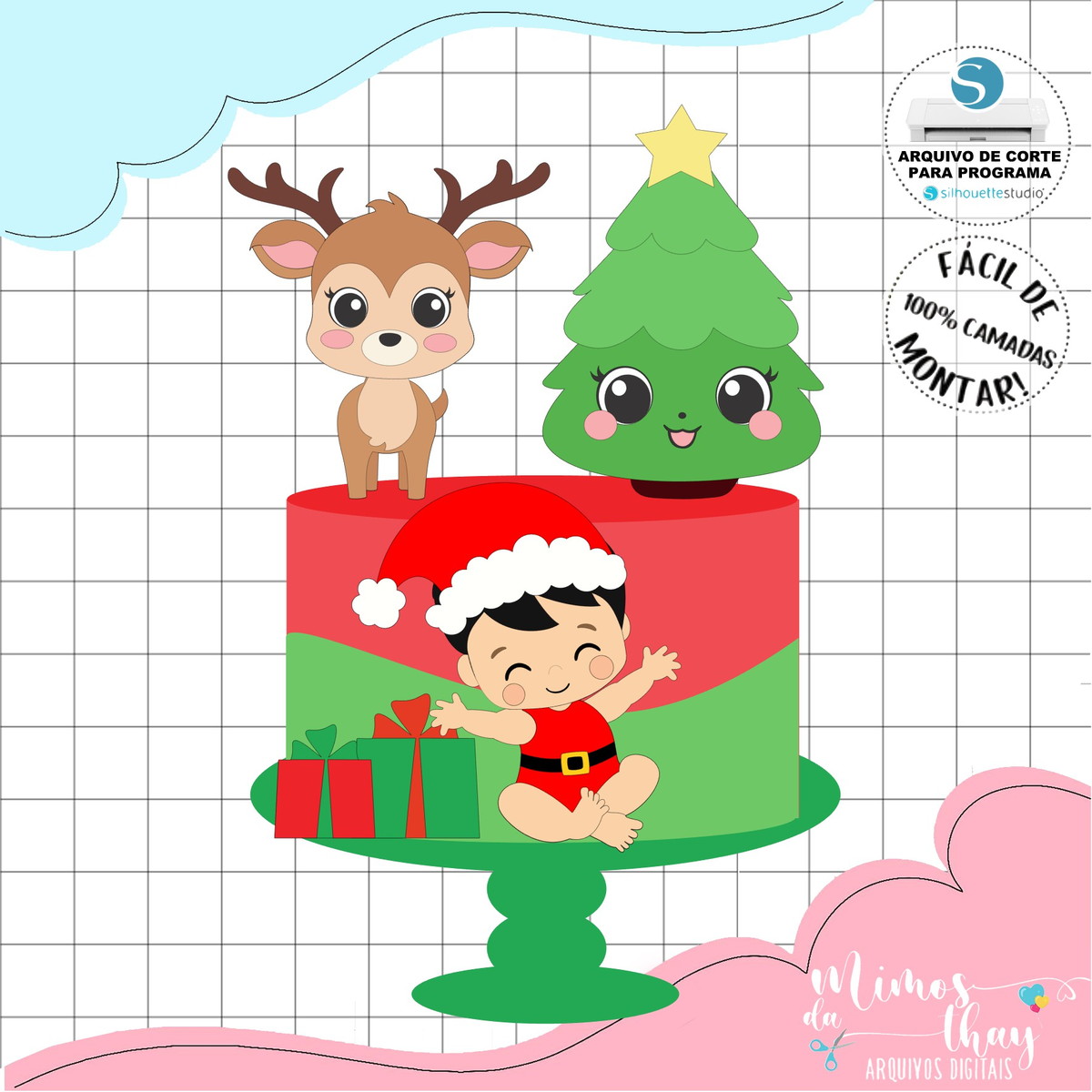 Arquivo Corte: Topo de Bolo Natal Fofo Menino Baby 179