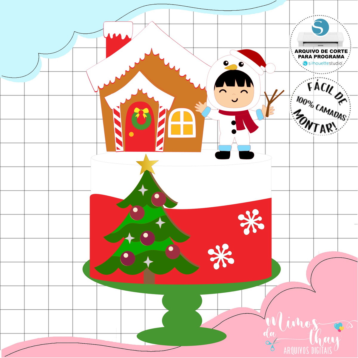 Arquivo Corte: Topo de Bolo Natal Menino Boneco de Neve 175