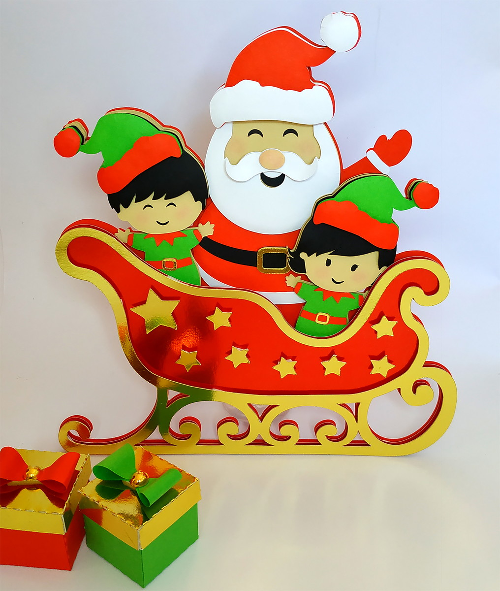 Arquivo Corte Topo de Bolo Natal Papai Noel e Trenó 058