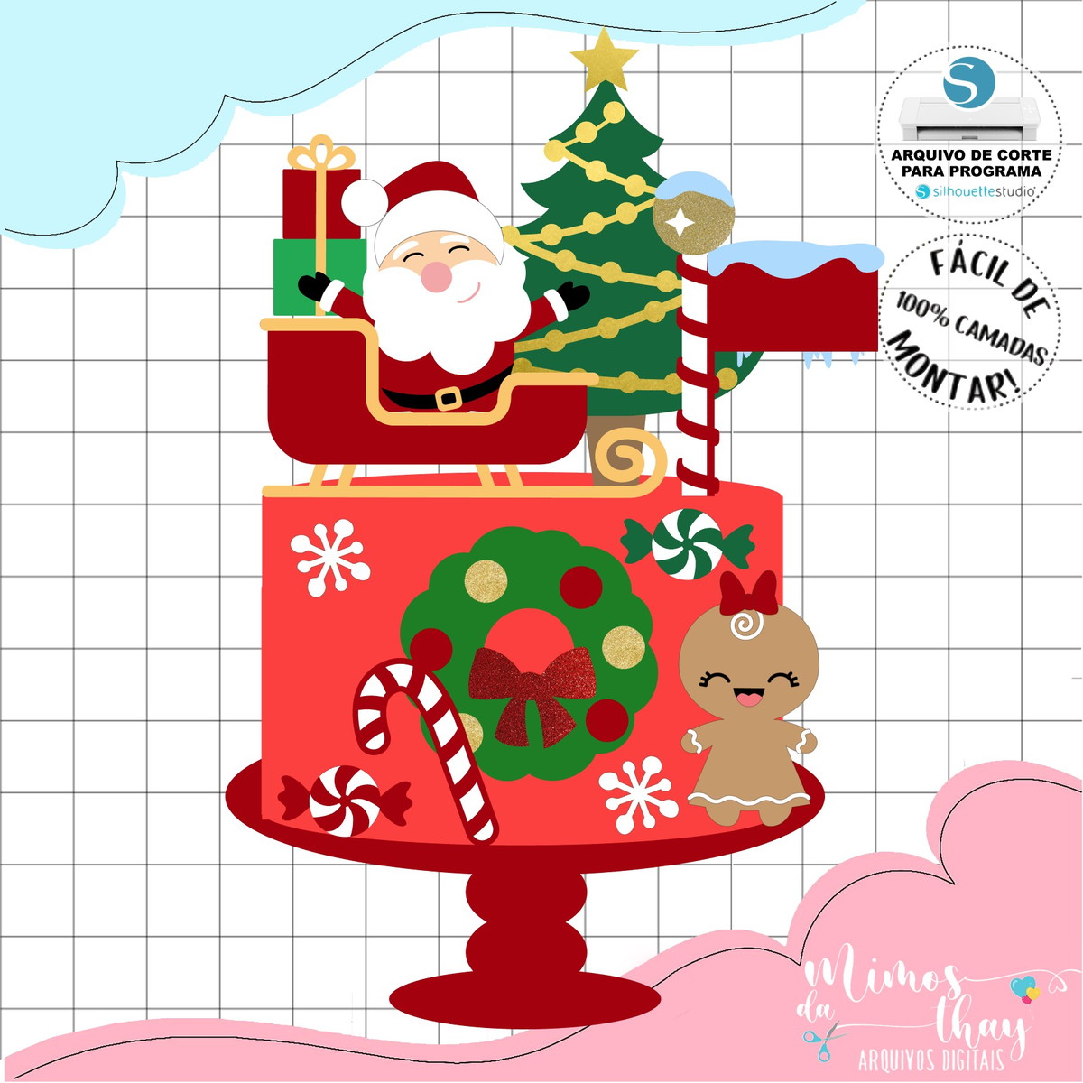 Arquivo Corte Topo de Bolo Natal Papai Noel e Trenó 147 - Imagem 2