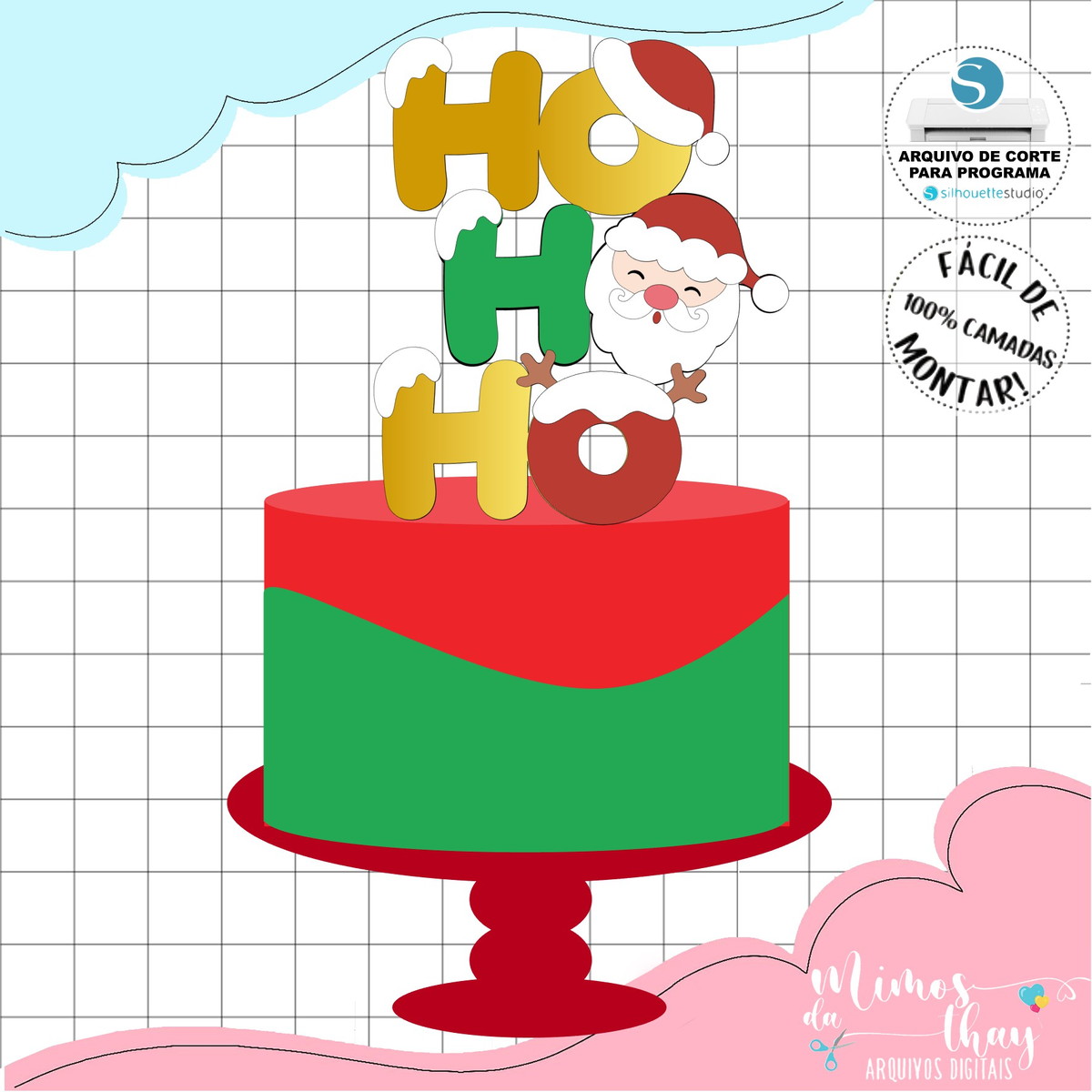 Arquivo Corte: Topo de Bolo Natal Papai Noel Hohoho 161