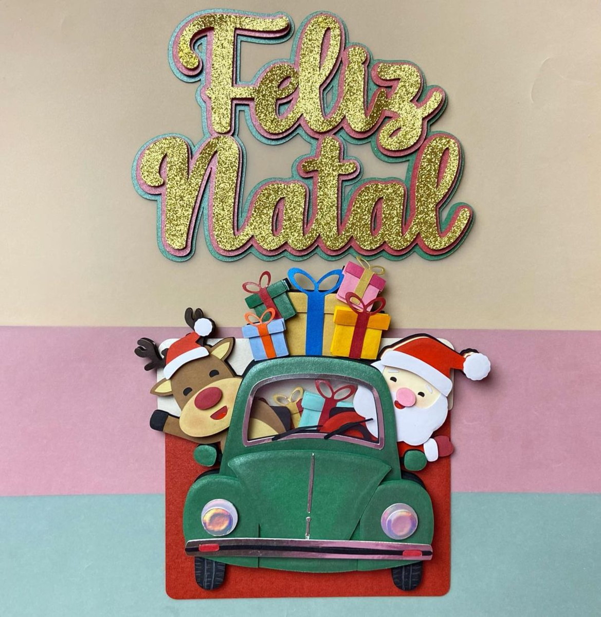 Arquivo Corte: Topo de Bolo Natal Papai Noel no Fusca 181