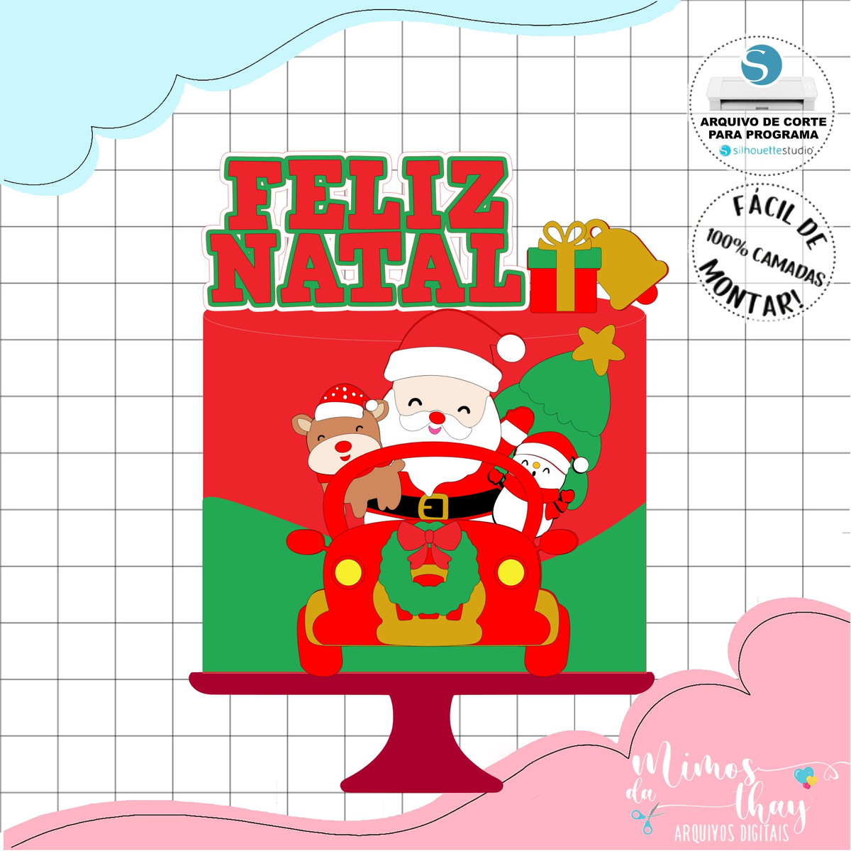 Arquivo Corte: Topo de Bolo Natal Papai Noel no Fusca 198