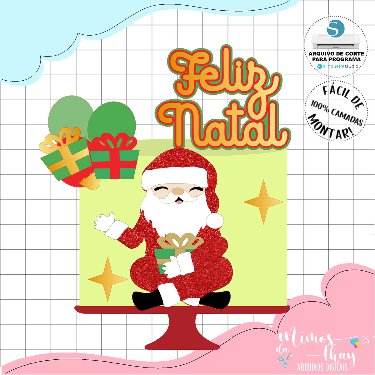 Arquivo Corte Topo de Bolo Natal Papai Noel Sentado 212 - Imagem 2