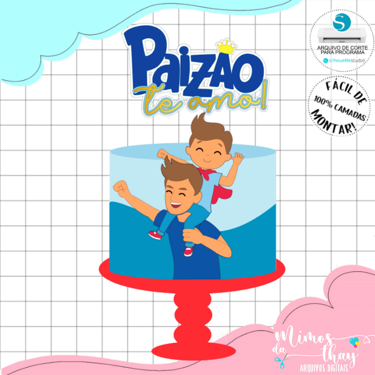 Arquivo Corte: Topo de Bolo Pai e Filho Dia Dia dos Pais 069 - Imagem 2