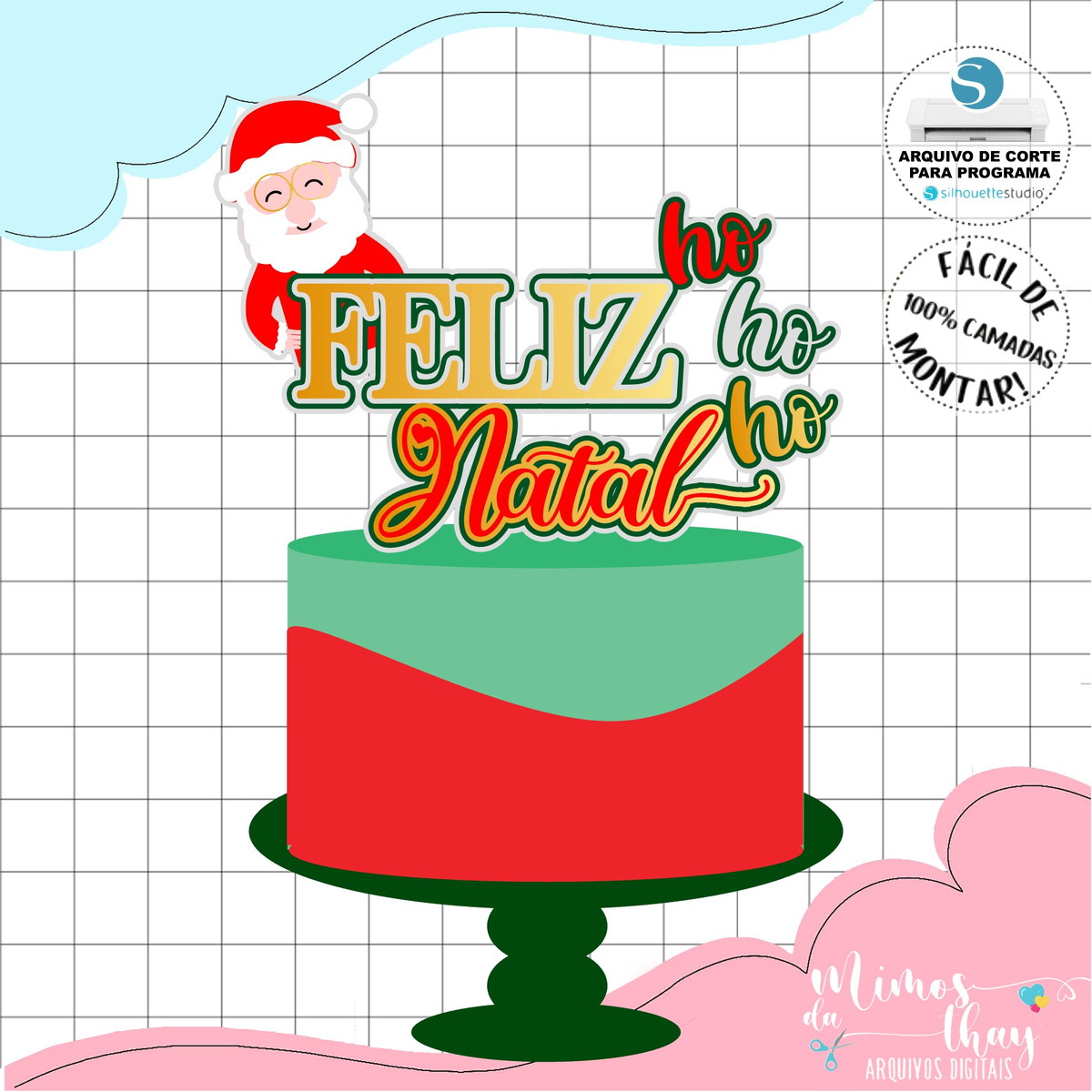 Arquivo Corte: Topo de Bolo Papai Noel Feliz Natal 152