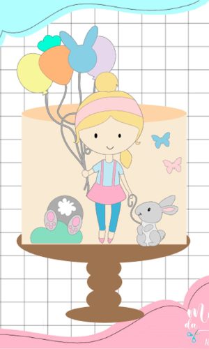 Arquivo Corte: Topo de Bolo Páscoa Menina e Coelhinhos 120