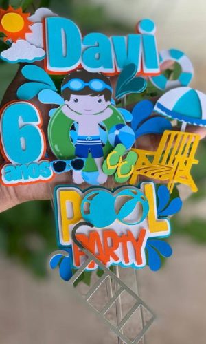 ARQUIVO D CORTE: TOPO DE BOLO POOL PARTY MENINO 001