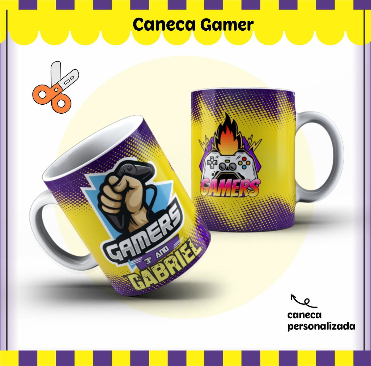Arquivo de Corte Arte Caneca Escolar Tema Gamer 2023 #15654