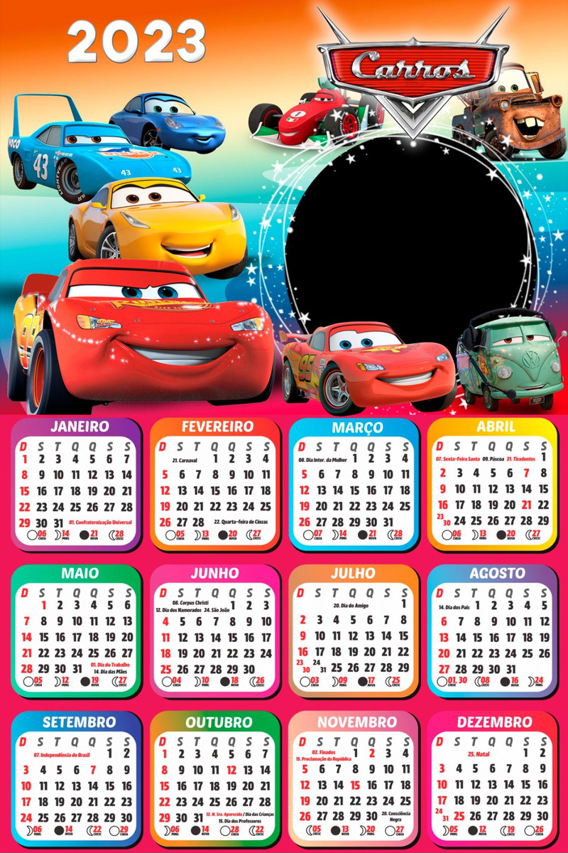 Arquivo de Corte Calendário Infantil Tema Carros 2023 #15622