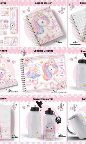 Arquivo de Corte Combo Etiqueta Escolar Unicórnio