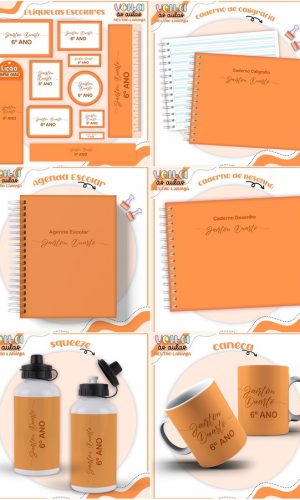Arquivo de Corte Combo Etiqueta Escolar Neutro Laranja