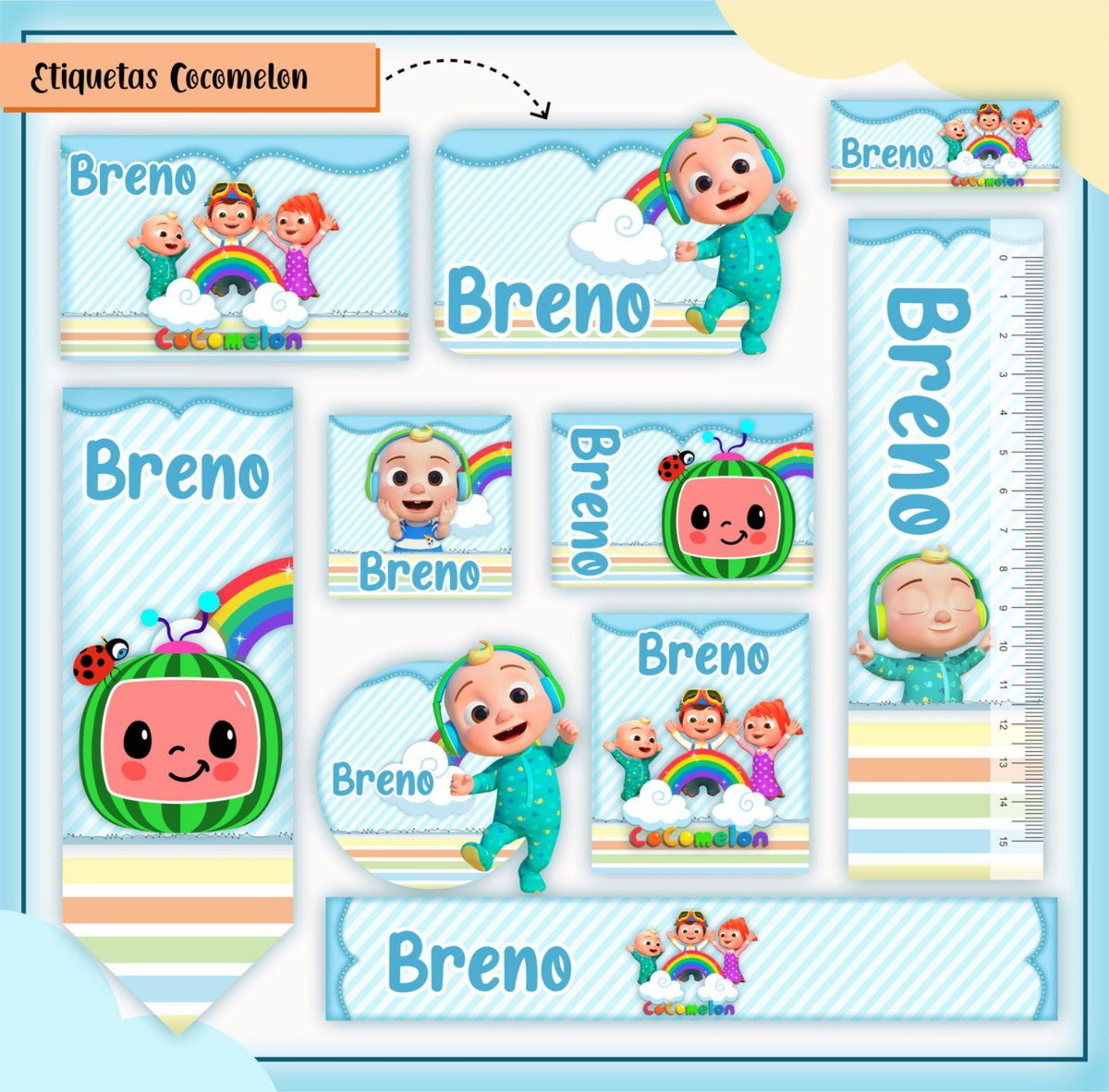 ARQUIVO DE CORTE ETIQUETA ESCOLAR COCOMELON #2821 STUDIO PDF