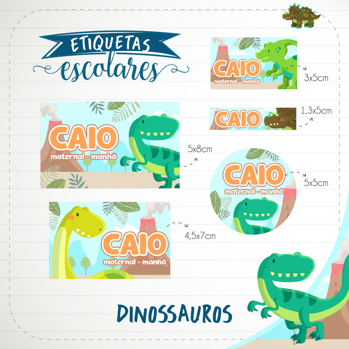 Arquivo de Corte - Etiqueta Escolar (Dinossauros) A