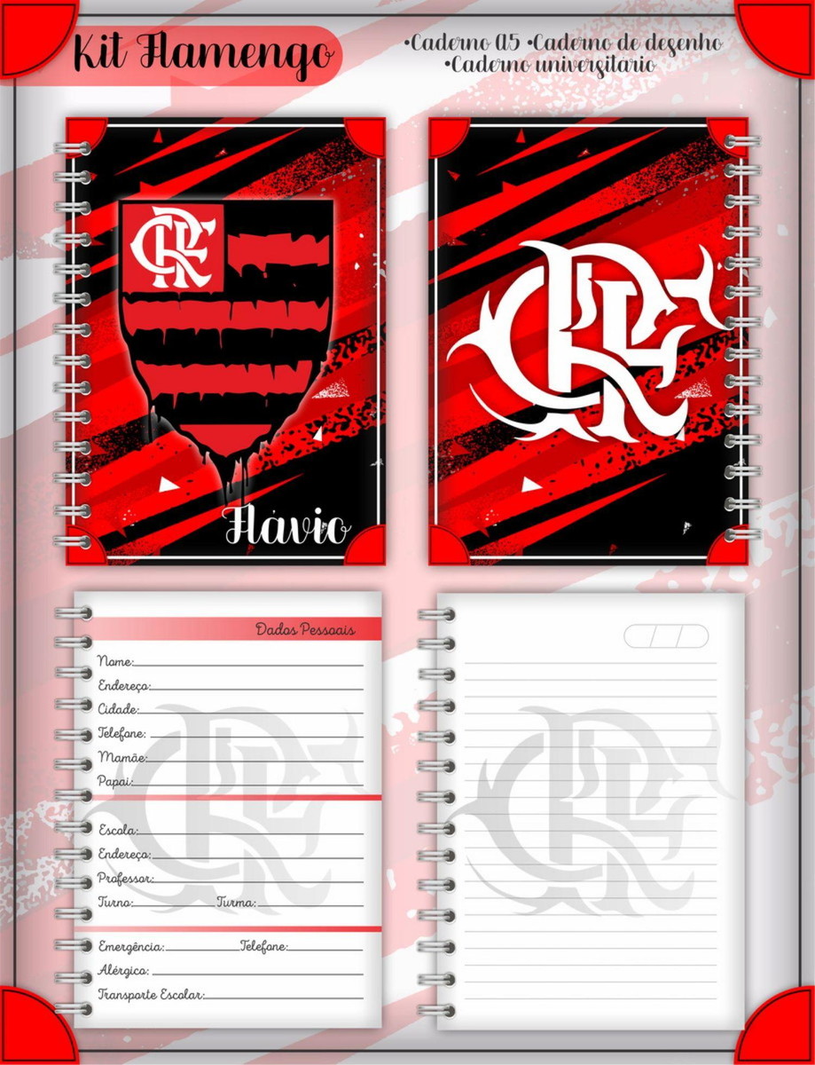 ARQUIVO DE CORTE ETIQUETA ESCOLAR FLAMENGO #2826 STUDIO PDF - Imagem 2