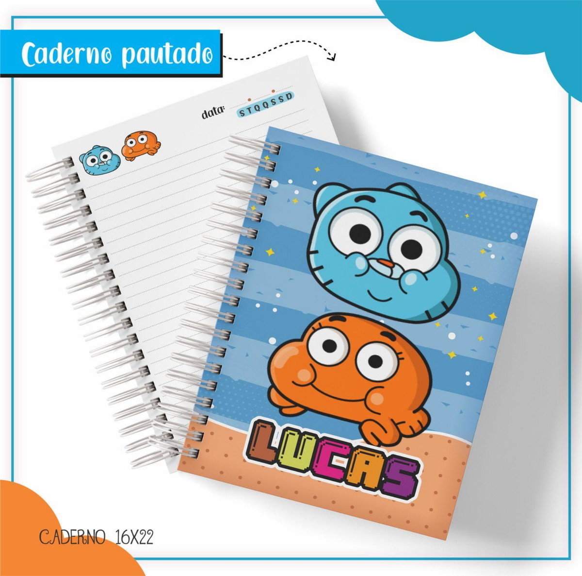 ARQUIVO DE CORTE ETIQUETA ESCOLAR GUMBALL #2817 STUDIO E PDF - Imagem 2