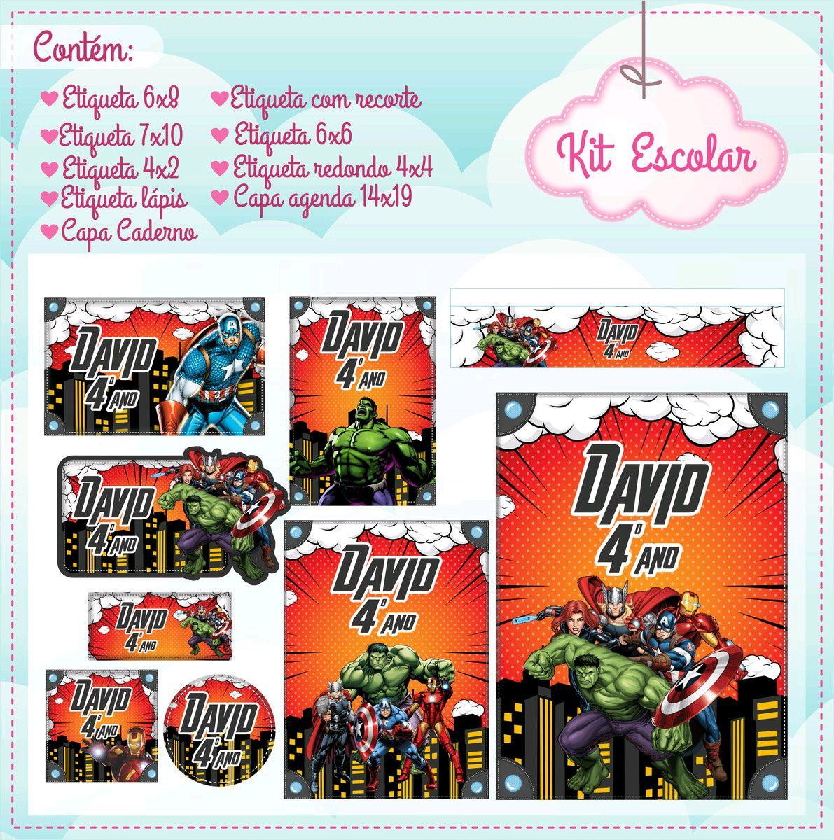 ARQUIVO DE CORTE ETIQUETA ESCOLAR HEROIS VINGADORES #2549