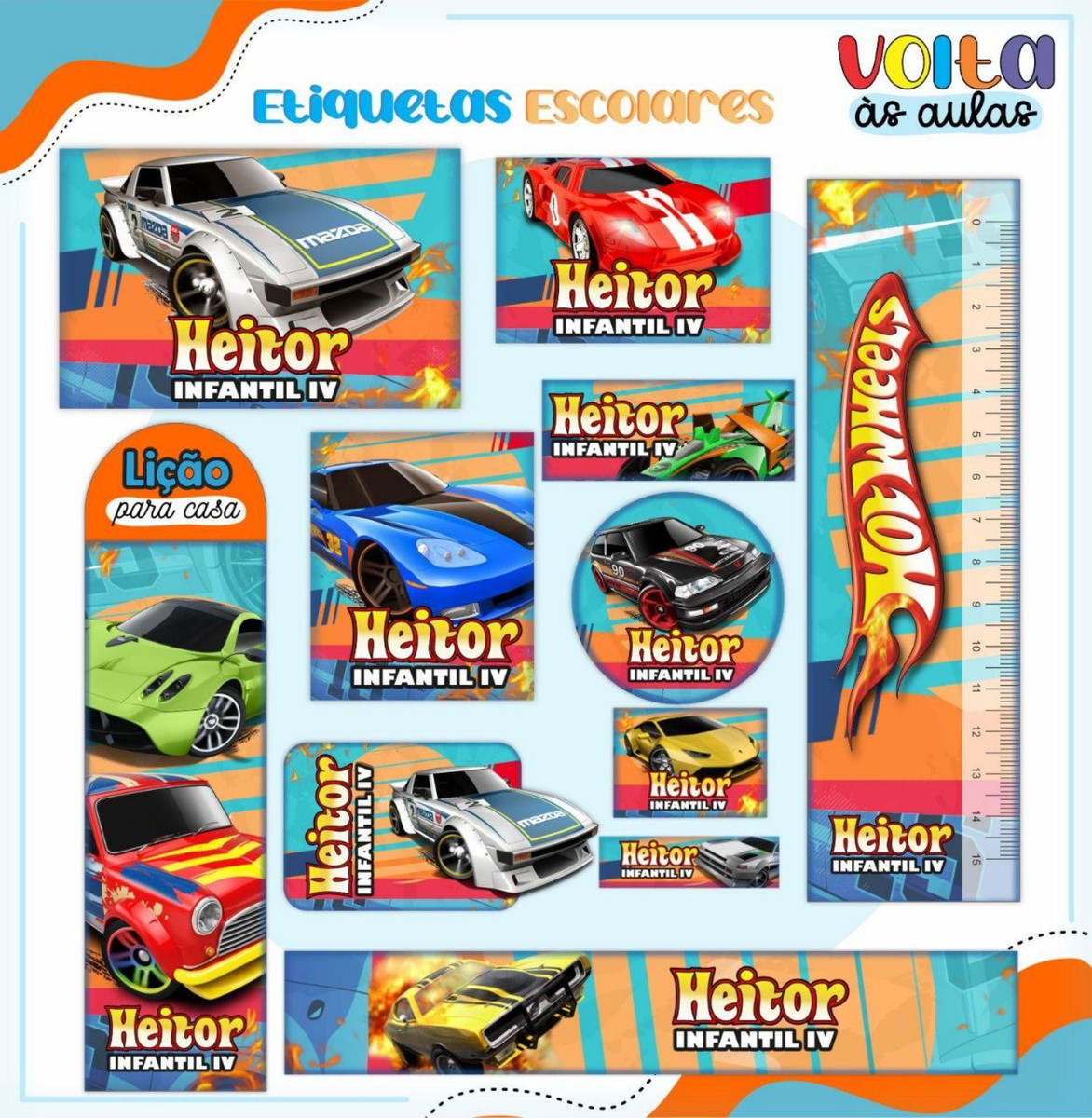 Arquivo de Corte Etiqueta Escolar Hotwheels #16824