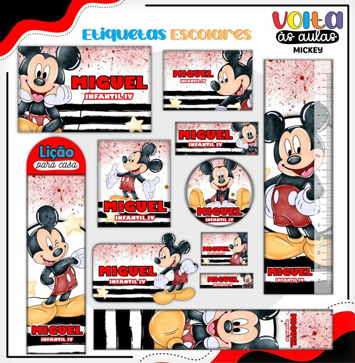 Arquivo de Corte Etiqueta Escolar Mickey #16826
