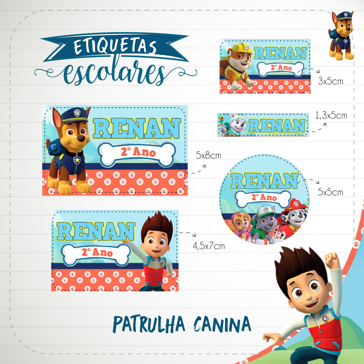 Arquivo de Corte - Etiqueta Escolar (Patrulha Canina) A